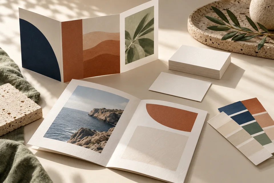 &Eacute;chantillons de papier, nuancier et supports de marque fictifs