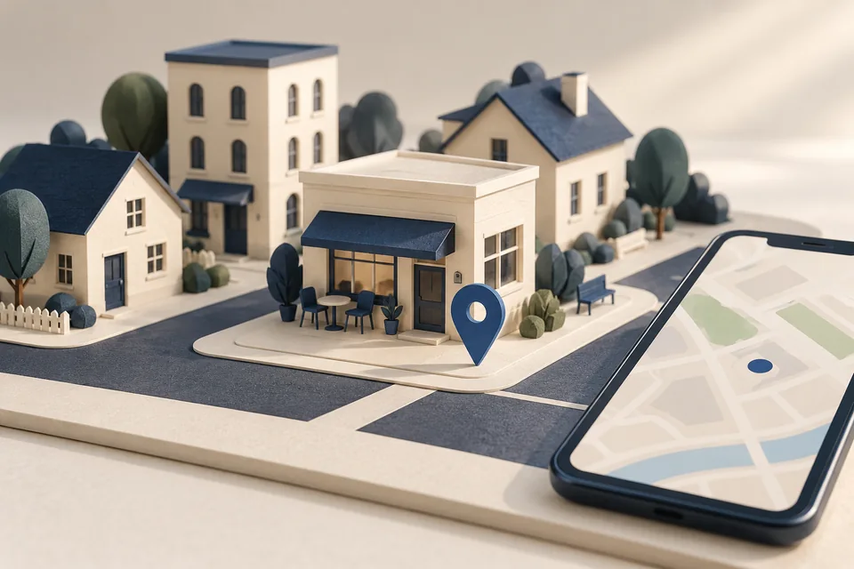 Maquette de quartier imaginaire avec rep&egrave;re de localisation