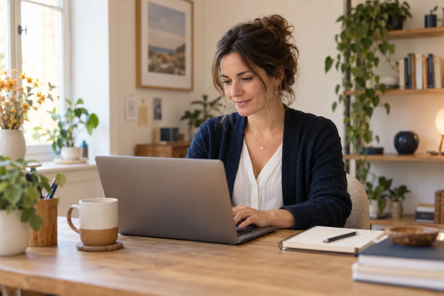 Illustration IA : consultante travaillant dans un bureau indépendant