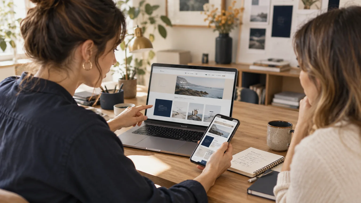 Illustration IA : examen d’un site sur ordinateur et téléphone