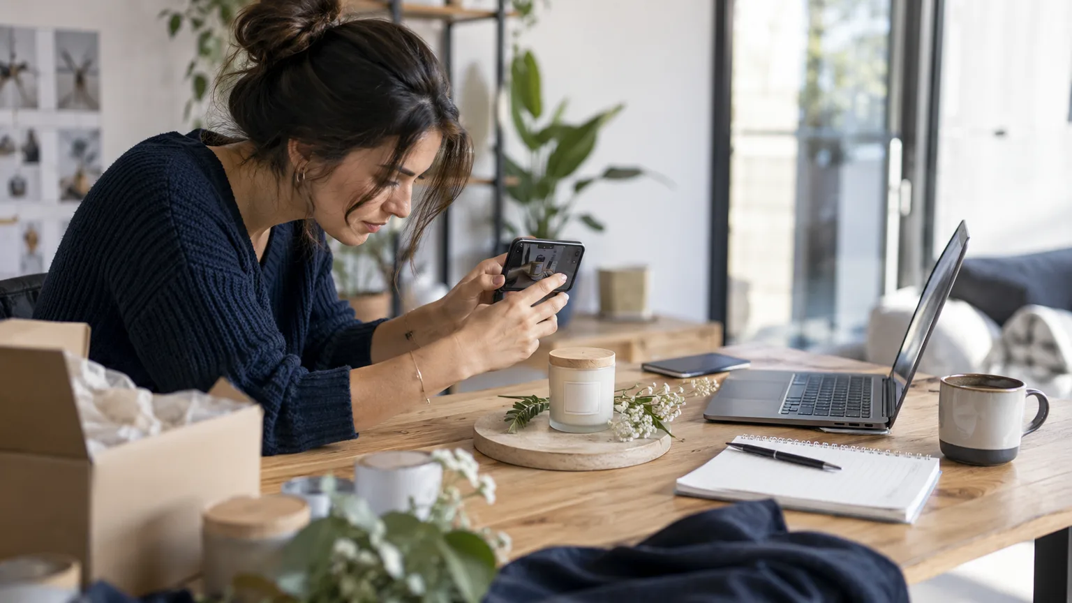 Un community manager prépare une publication et sa photographie