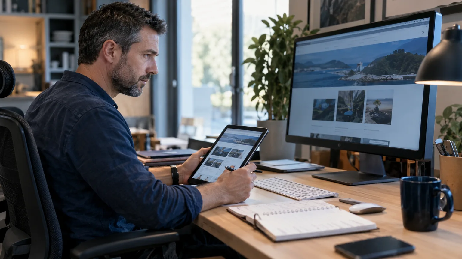 Un administrateur vérifie un site sur ordinateur et tablette