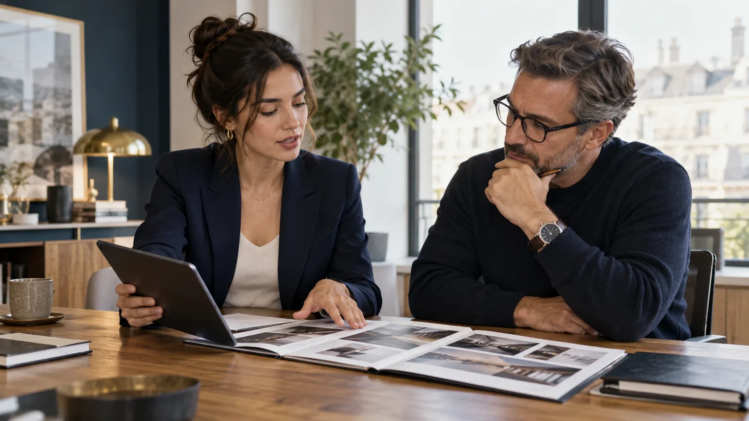 Une professionnelle présente son portfolio lors d’un échange de travail