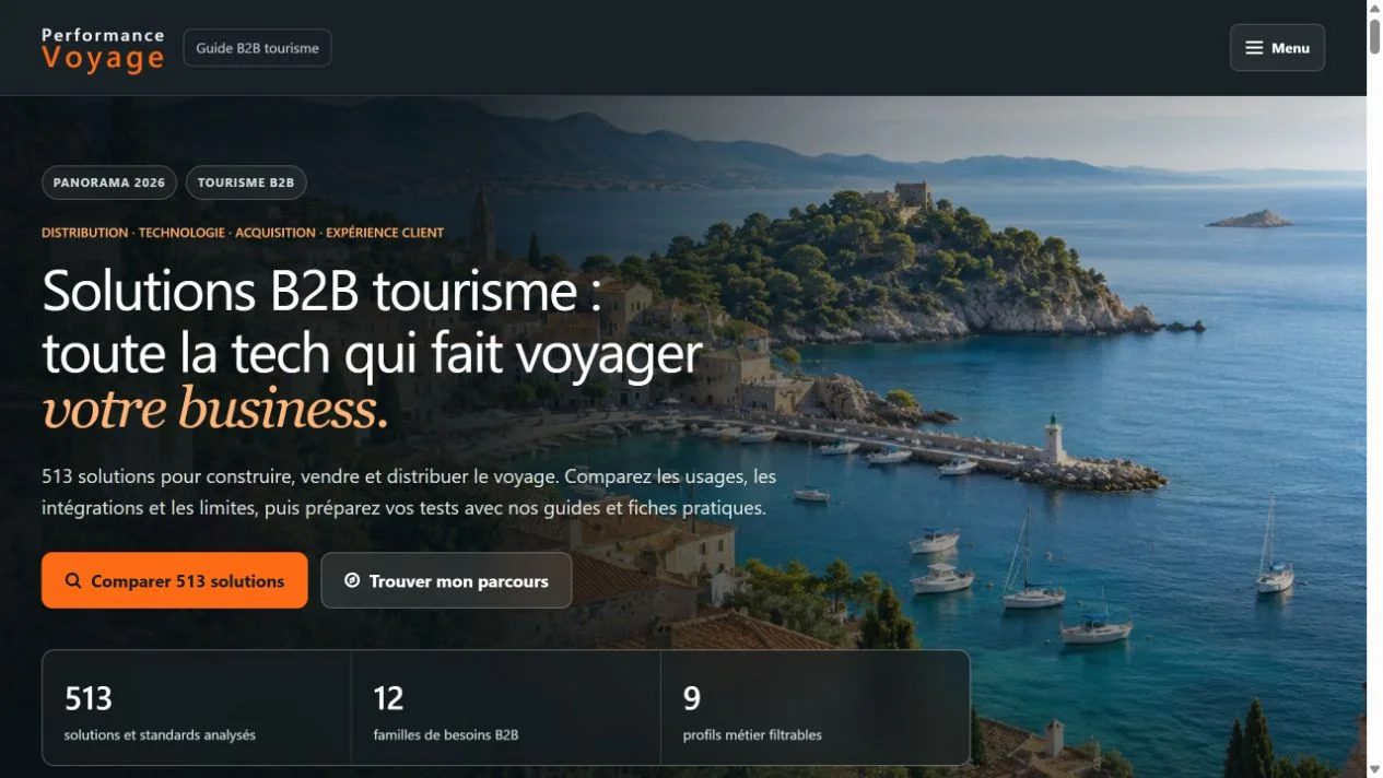Capture de la page d’accueil de Performance Voyage du 9 octobre 2026