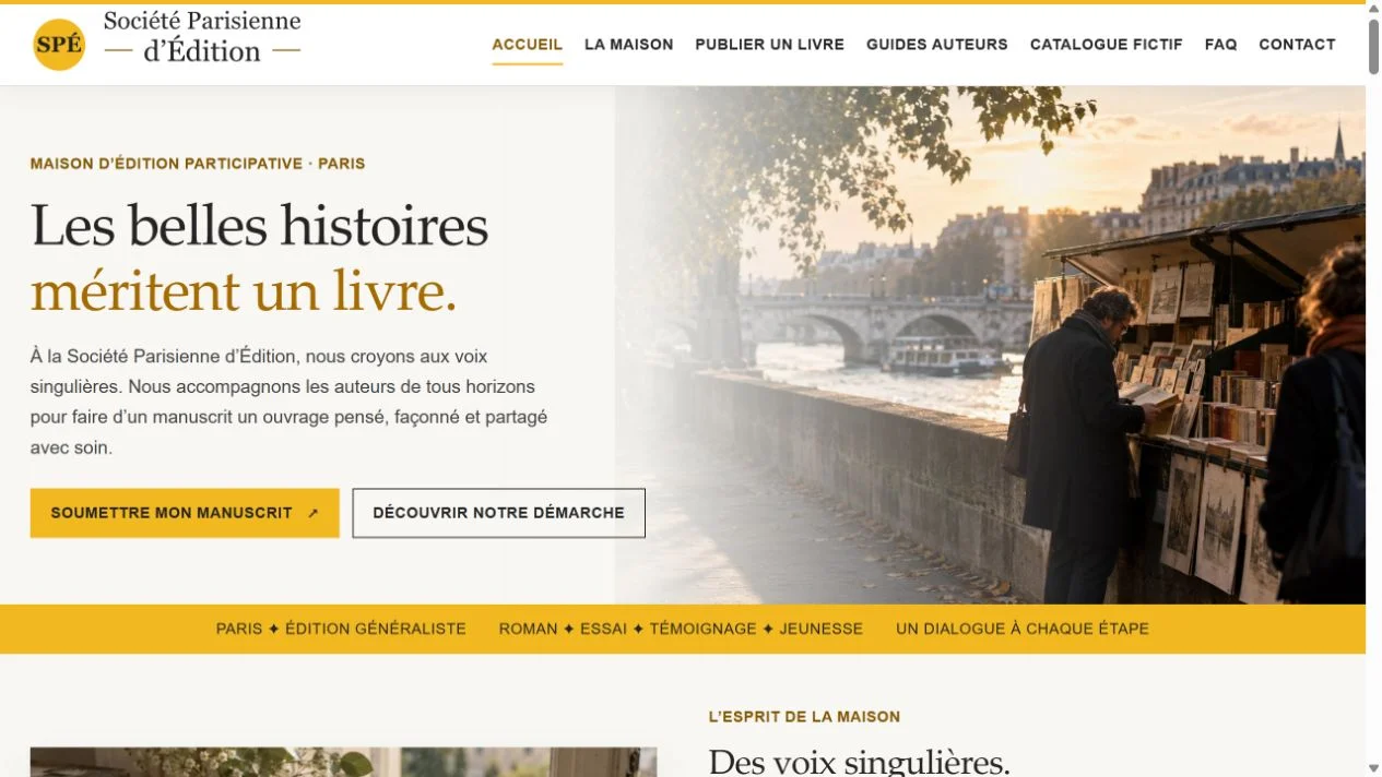 Capture de la page d’accueil de Société Parisienne d’Édition du 9 octobre 2026