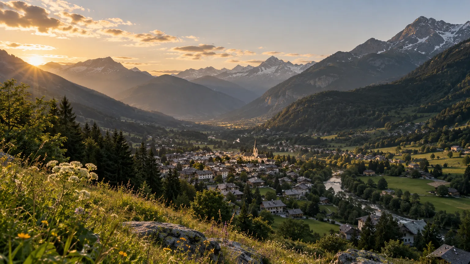 Illustration photographique IA d’un paysage inspiré de la région Auvergne-Rhône-Alpes