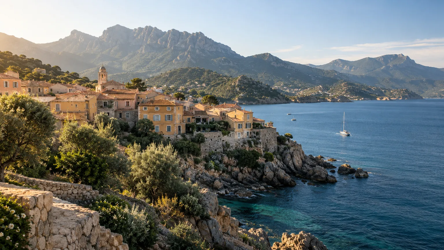 Illustration photographique IA d’un paysage inspiré de la région Corse