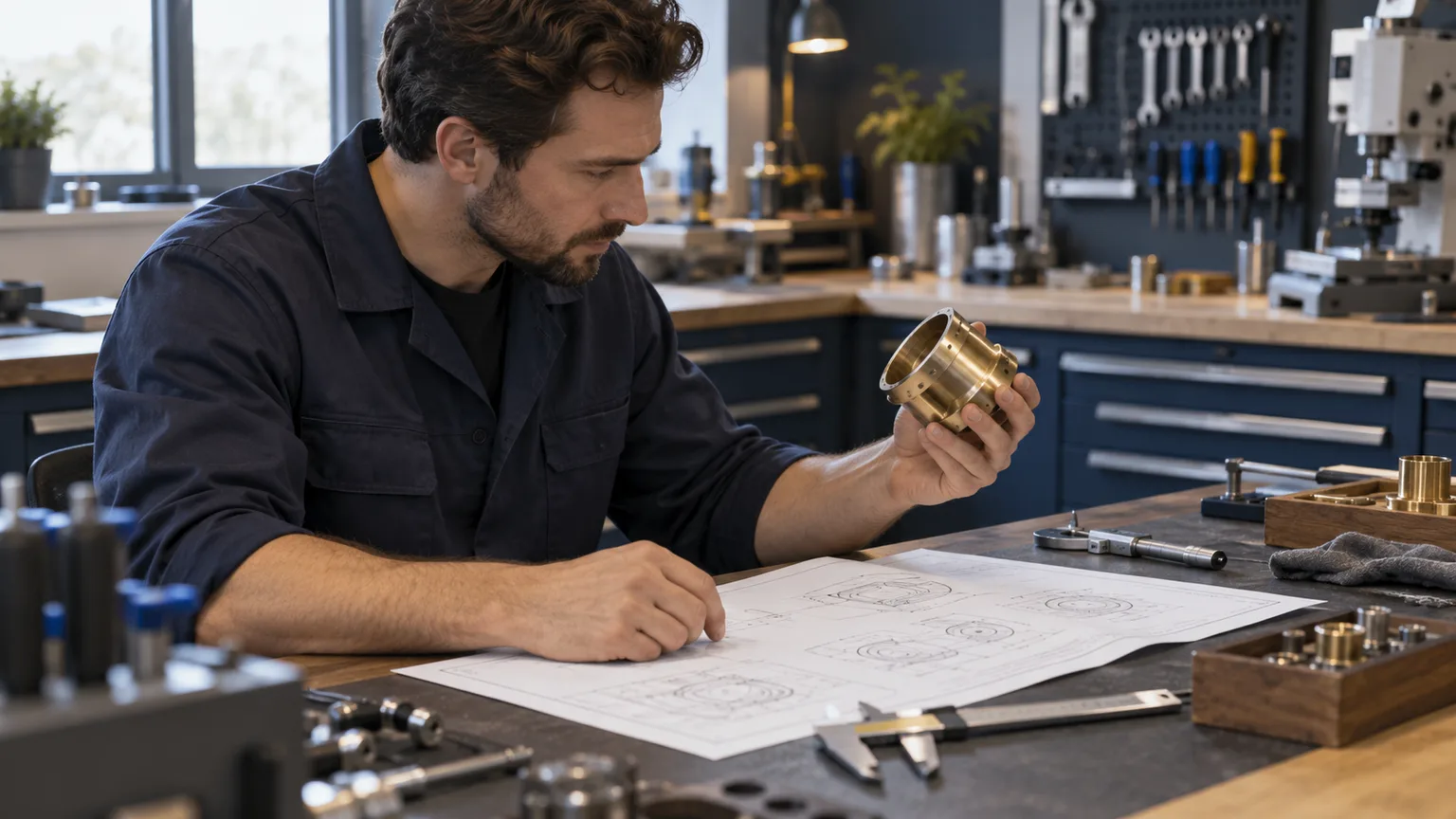 Un technicien vérifie une pièce et sa documentation