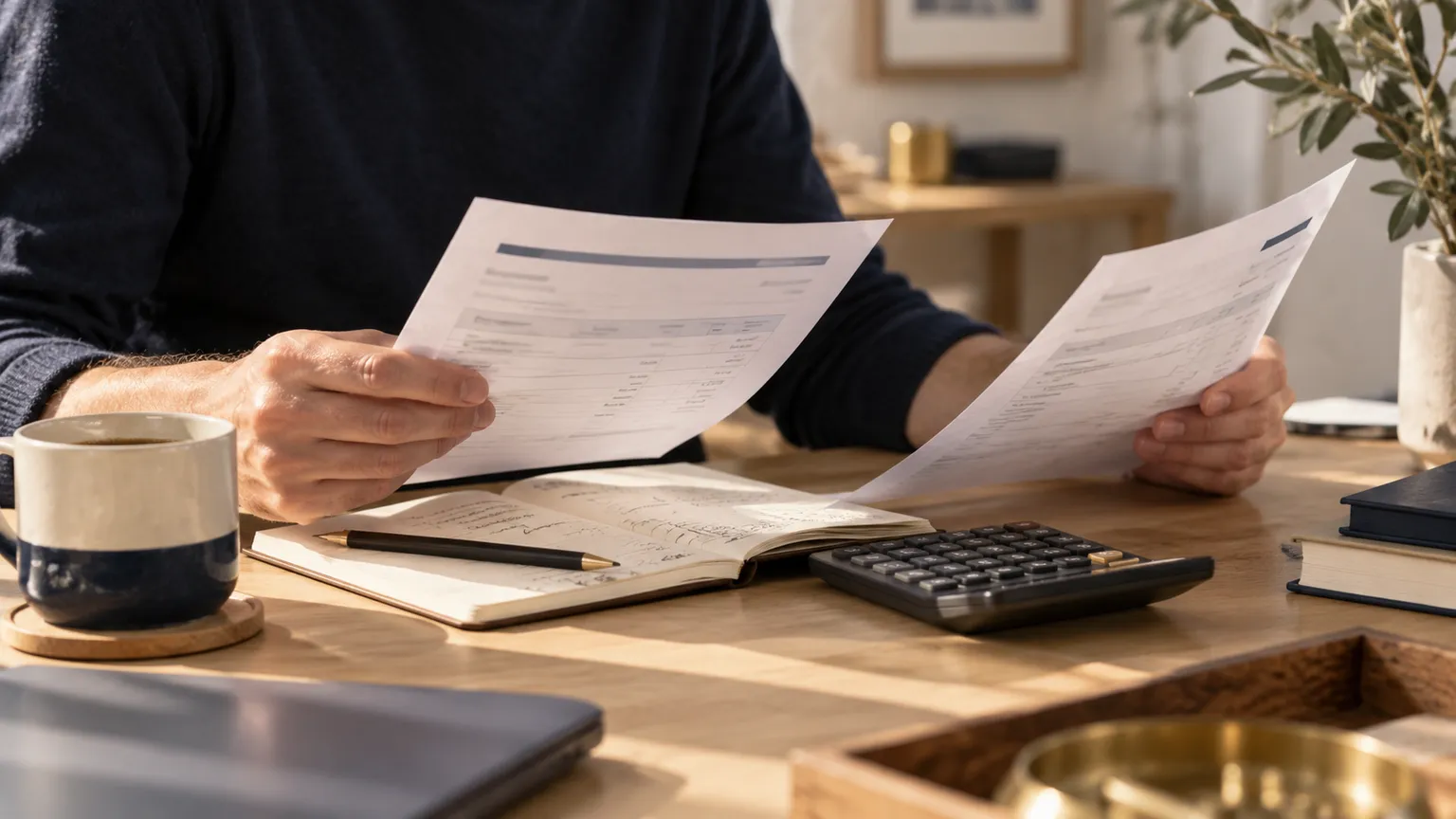 Illustration IA : Comparaison fictive de devis avec un calculateur et un carnet
