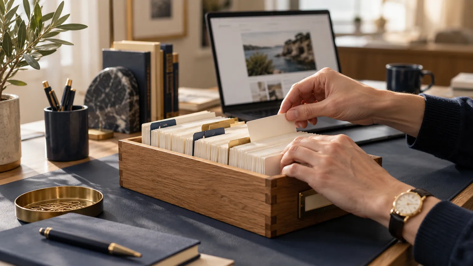 Illustration IA : Organisation fictive de fiches pour structurer des informations